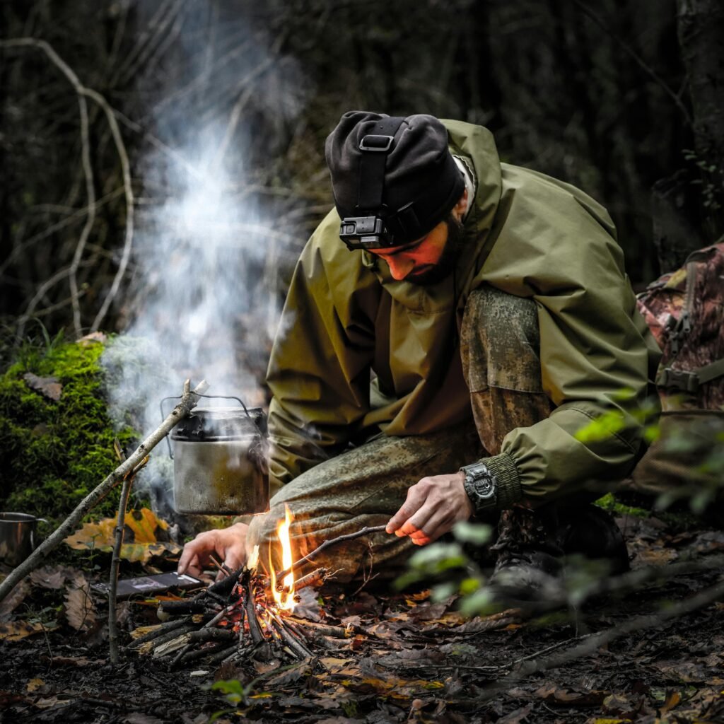 Man in the woods in camouflage