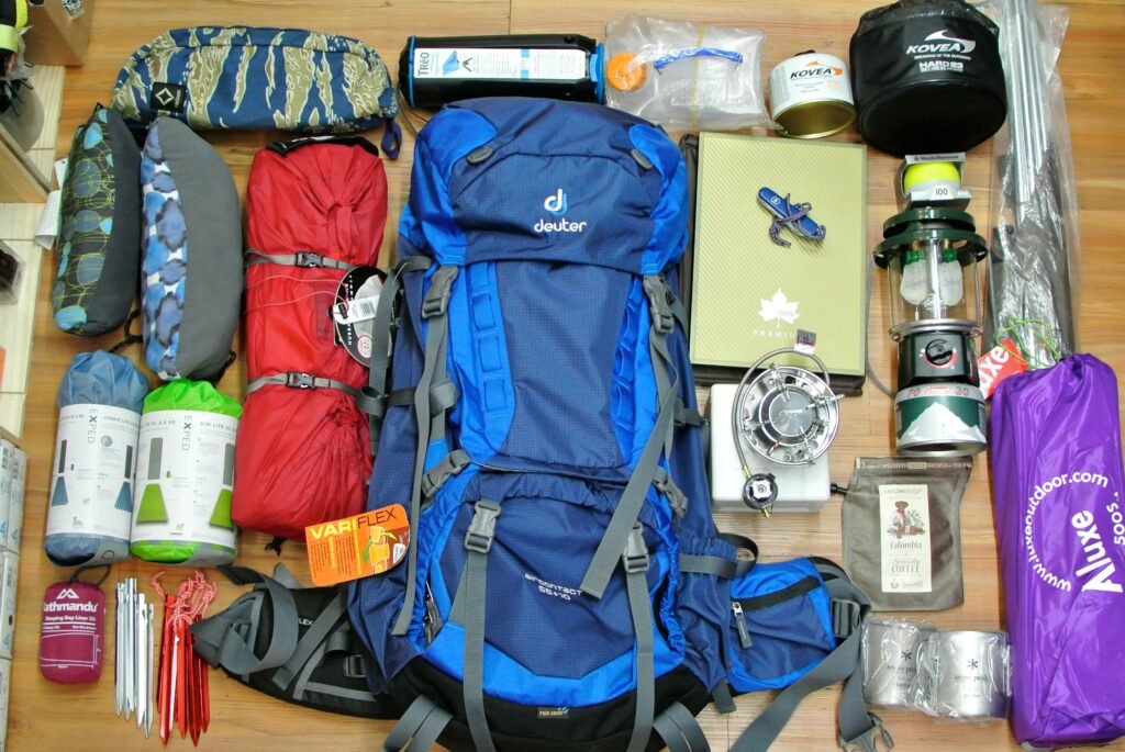 Outdoor gear laid out